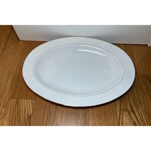 Simply Elegant Porcelain Oval Serving Platter White Gold Trim 16" Plate China